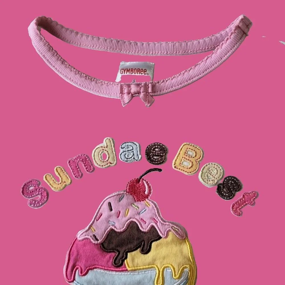 Gymboree Sundae Best Embroidered Tee Shirt Top Short Sleeve Pink White 3